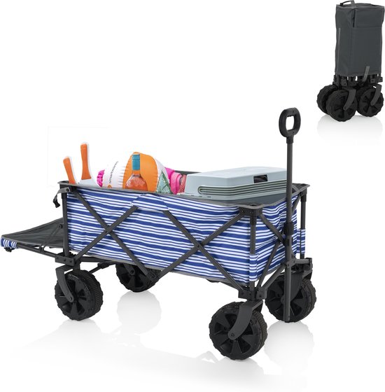 Tristar Transportwagen mit Ladeklappe, 70 kg Tragkraft – 94 x 49 x 58 cm - Zusammenklappbarer Strandwagen für Strand, Festival, Camping, Garten, Tagesausflüge – Stabiler Harmonika-Rahmen – Strandwagen, Transportwagen, Ziehwagen – Inklusive Aufbewahrungsta