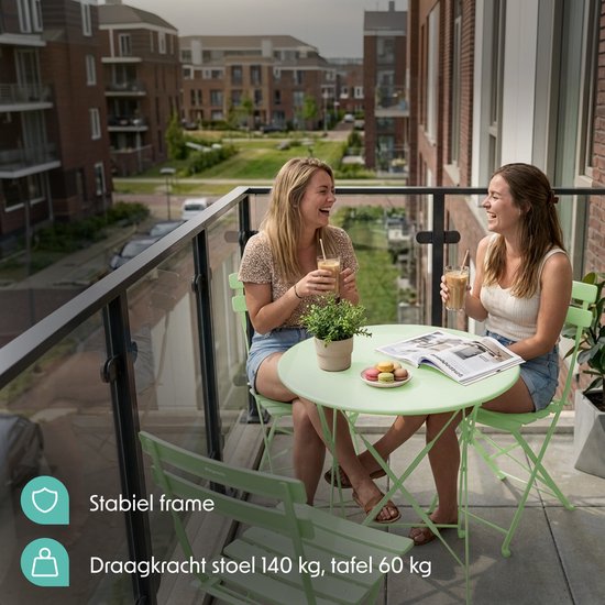 LifeGoods Bistro-Set - Stahl - 3-teilig - Gartenset - klappbar - Balkonset mit Tisch - wetterfest - mintgrün