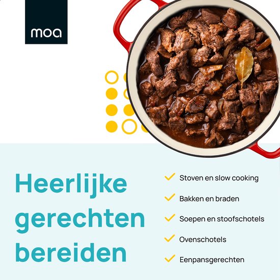 MOA Gusseisenpfanne - Induktionspfanne - Gusseisenpfanne - 3,5 l Fassungsvermögen - Ø 30 cm - Alle Wärmequellen - Gewicht 5,6 kg - Emaille - Kirschrot