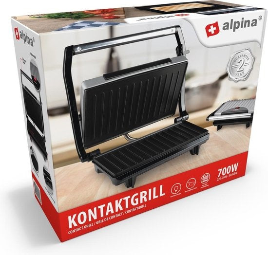 alpina Kontaktgrill - Toastgerät - Antihaftbeschichtung - 700W - Edelstahl/Schwarz