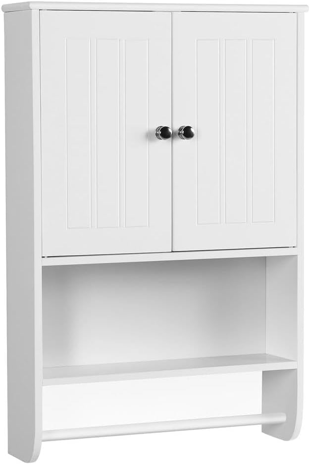 Yaheetech Wandschrank für das Badezimmer – Weiß – 48,5 x 14 x 73 cm – Handtuchhalter, offenes Fach, verstellbare Einlegeböden