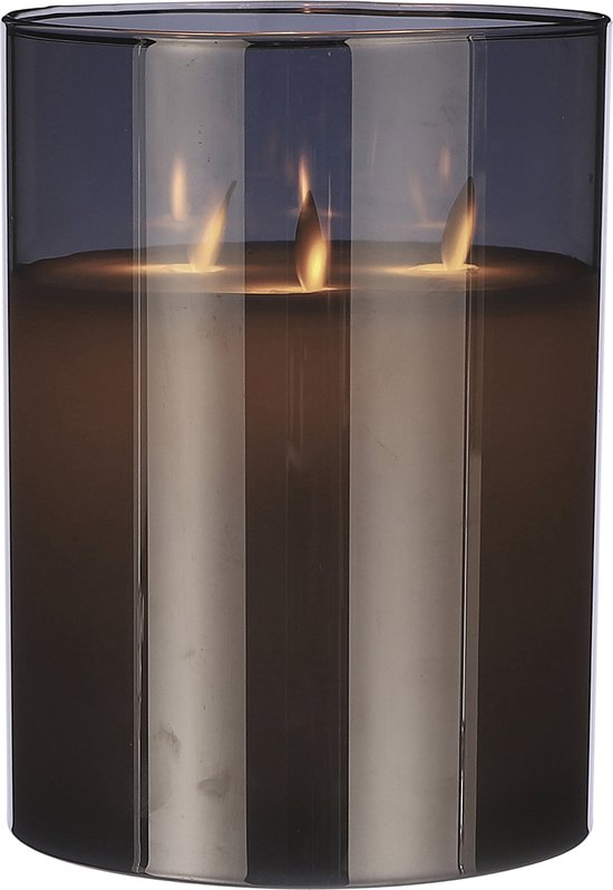 Mica Decorations LED-Kerze - H20 x Ø15 cm - Glas/Wachs - Grau