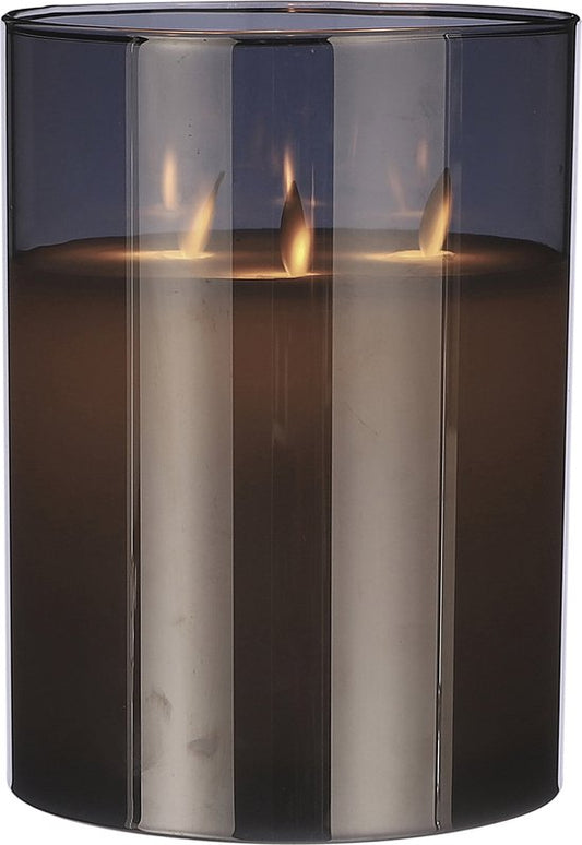 Mica Decorations LED-Kerze - H20 x Ø15 cm - Glas/Wachs - Grau