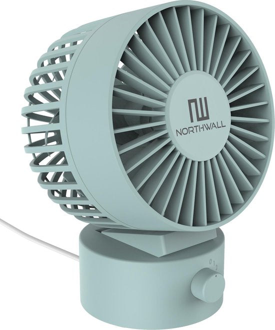 Northwall Mini-USB-Ventilator - Tischventilator Blau - Leiser Mini-Ventilator - Retro-Schreibtischventilator - Klein, leise und geräuschlos - Zwei Motoren - Kippbar - 2 Geschwindigkeiten