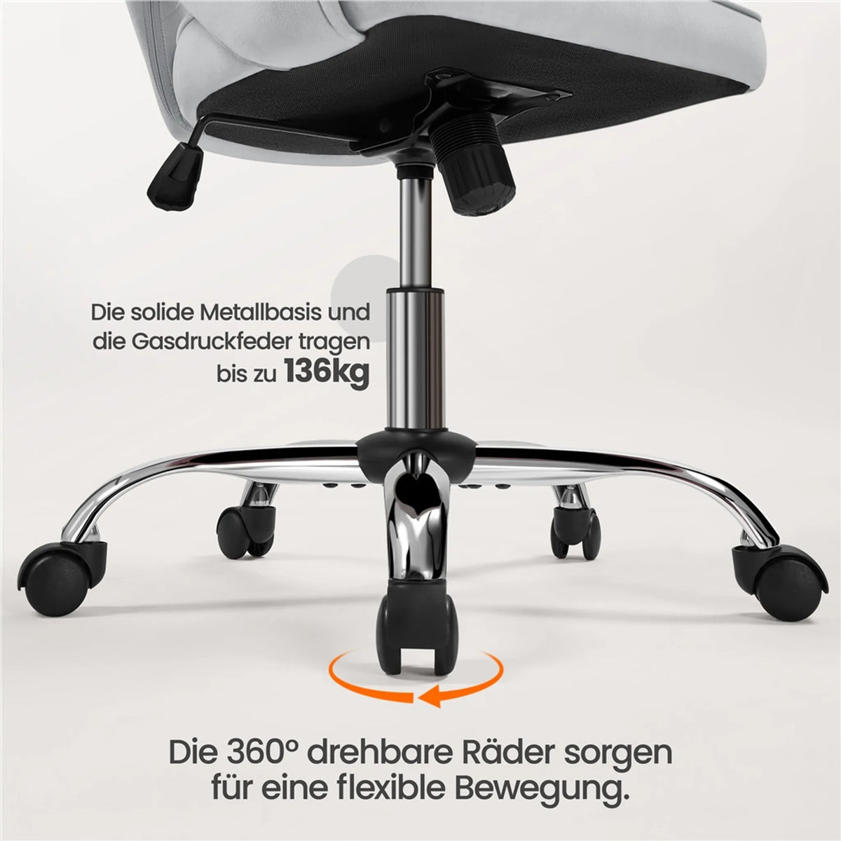 Yaheetech Bürostuhl Sessel - 60 x 56,5 x 73-83 cm - Mit samtig weicher Polsterung und verstellbarer Sitzhöhe und entspannender Schaukelfunktion - Für Büro und Empfangshalle - Hellgrau Polyester und Metall