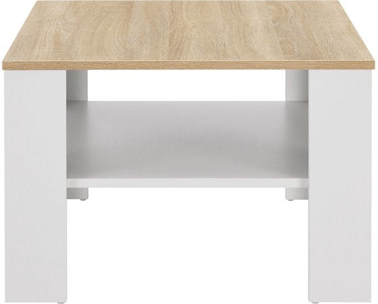Couchtisch aus Holz - 60 x 60 cm - Weiß / Holzfarbe - 2 Etagen