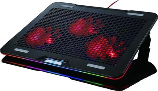 Fuegobird Laptop Cooler - Laptophalter und -kühler - 3 Lüfter - Einstellbar - RGB - Max 17 Zoll - Schwarz
