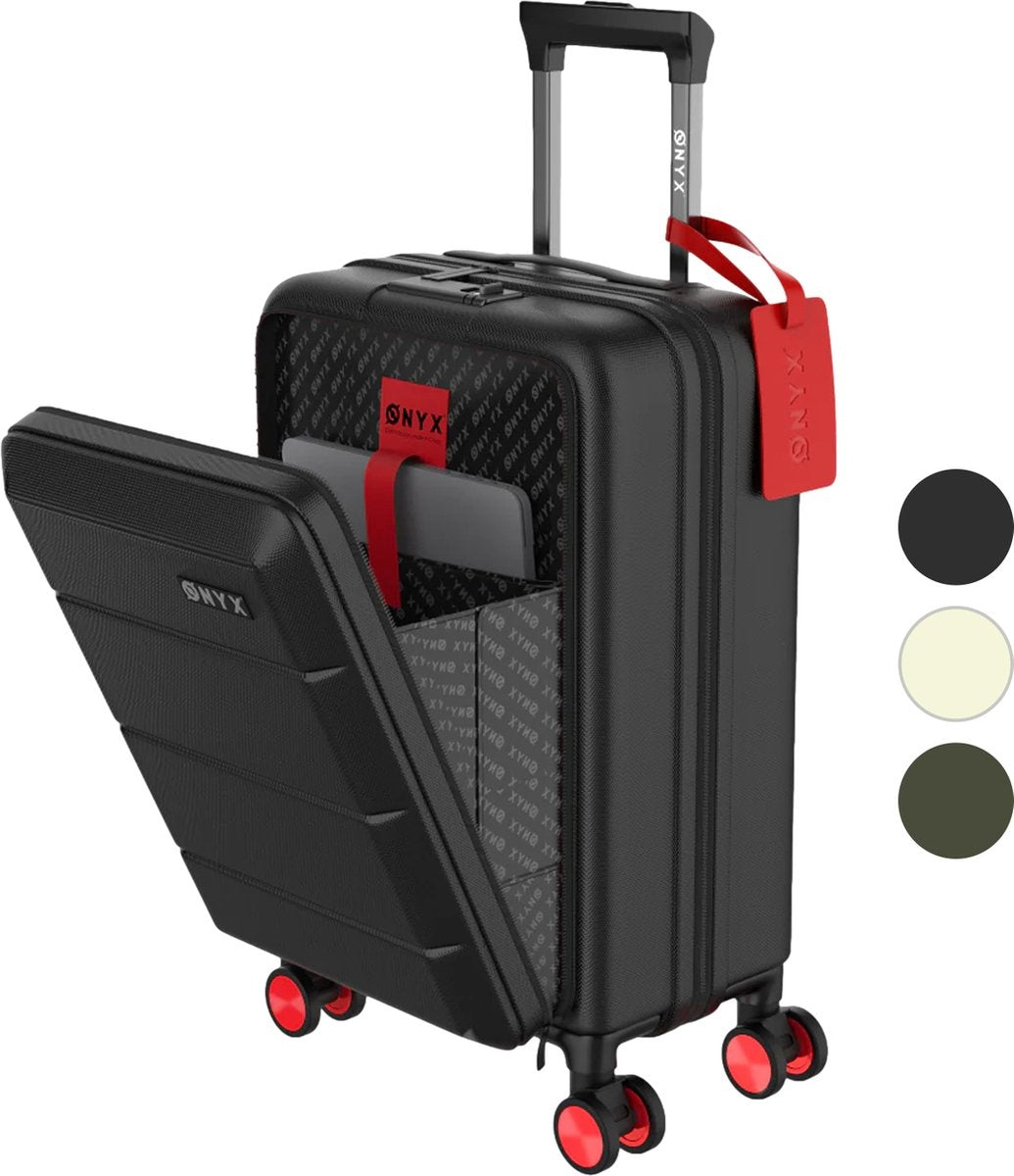 ONYX® - Handgepäck Koffer 35 L - Spinner-Räder - Leichter Trolley - Doppeltes TSA-Schloss - Praktische Vordertasche - 55 cm - Schwarz