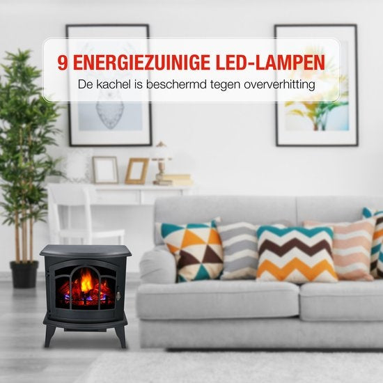 Alpina Electric Vicenza - Atmosphärischer Kamin - Fernbedienung und Timer - LED Flammen - 2000W - Schwarz - Mit Heizung
