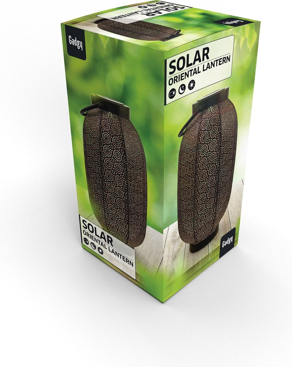 Gadgy Solar Laterne Blume groß - Solar Gartenbeleuchtung - LED Außenbeleuchtung mit Tag-/Nachtsensor - Tischlampe - Gartenlaterne - schwarz / gold - Metall - 36 x Ã˜20 cm