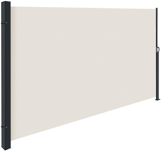 tectake® Ausziehbarer Windschutz mit Aufrollmechanismus – 300 x 160 cm – Seitenmarkise mit Aluminiumrahmen – Sonnenschutz – Gartenschutz – Beigefarbene Balkonmarkise – Undurchsichtiger Sichtschutz – Markisentuch