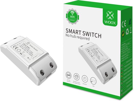 WOOX R4967 Smart WiFi Schalter powered by TUYA, 10A, 2300W, 100-240VAC 50-60Hz, Wi-Fi
