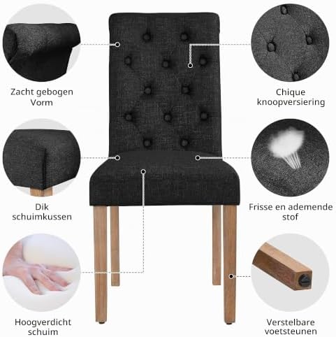 Yaheetech Esszimmerstühle mit hoher Rückenlehne – 2er-Set – schwarz