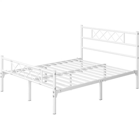 Yaheetech Metallbettgestell 90 x 190 cm – Weiß – 204 kg – 32 cm Stauraum unter dem Bett – Mit Kopf- und Fußteil