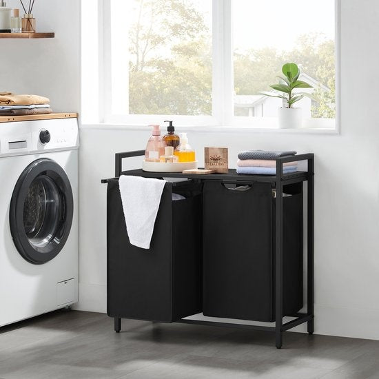 O'DADDYÂ¬Ã† Wäschekorb 2 Fächer - ausziehbarer Wäschesortierer mit Ablage - 73 x 33 x 72 cm - Metall - dunkelgrau