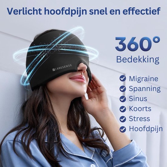 Caresense Migräne-Maske - Migräne-Mütze - Kopfschmerz-Maske - Wärme- und Kältetherapie - Wärme-/Kältepackung - 600 Gramm
