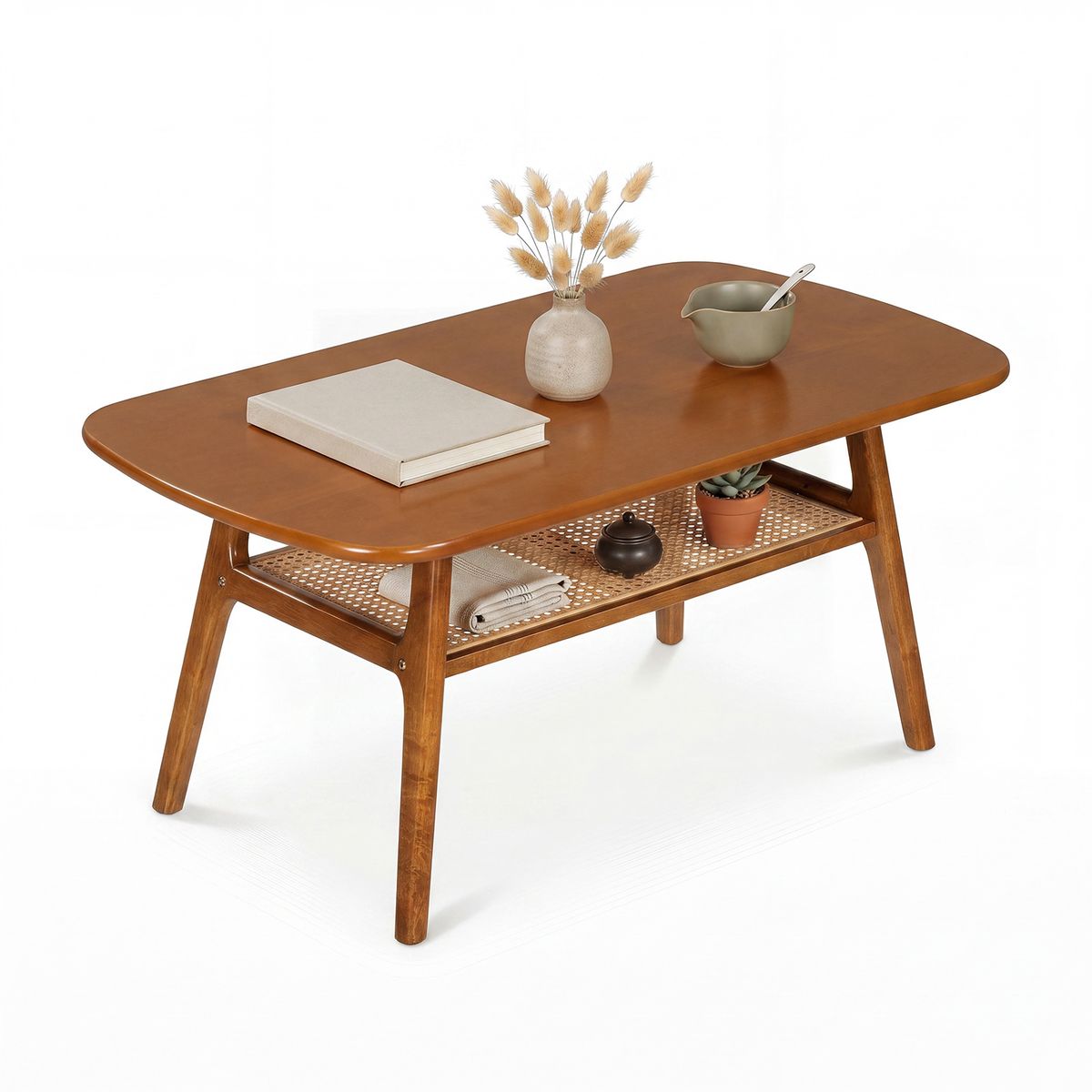 Coast Couchtisch – mit Stauraum aus Rattan – rechteckig – Nussbaum