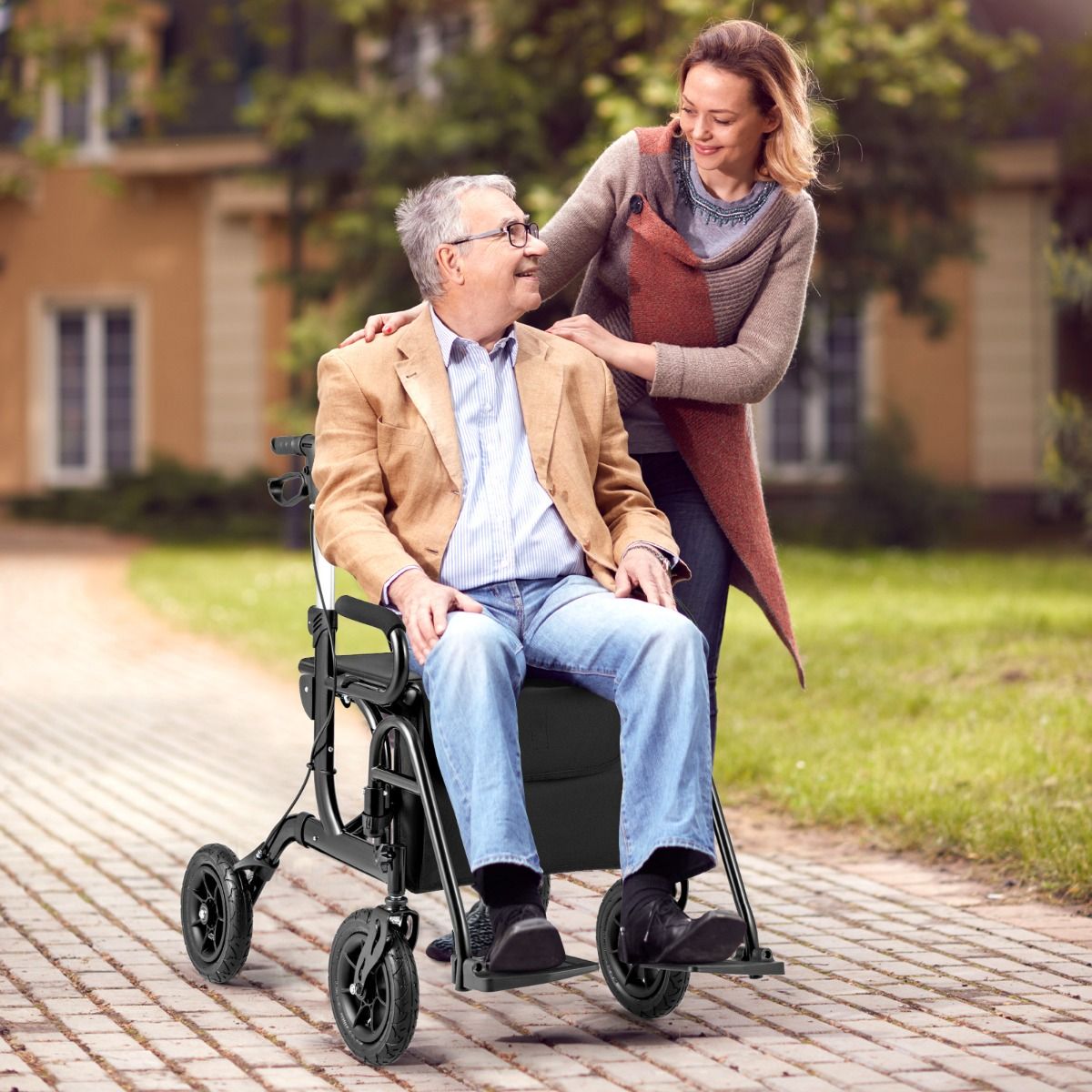 Coast 2-in-1-Rollator und Rollstuhl – Luftreifen – 6-fach höhenverstellbar – schwarz