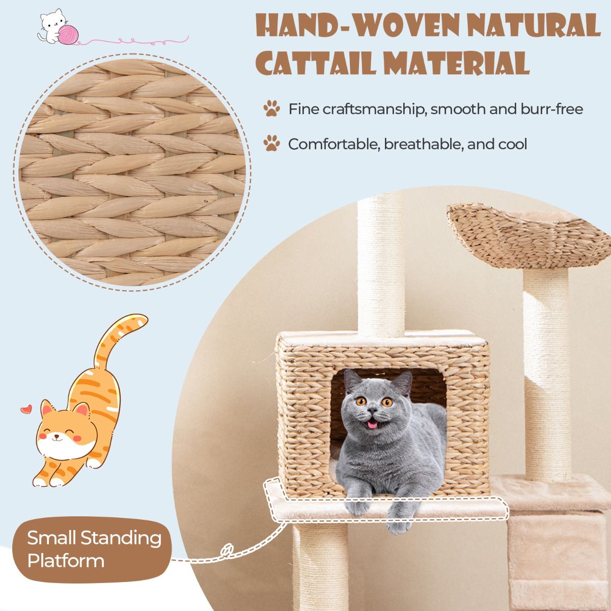 Coast Kratzbaum für Katzen – 4 Ebenen – Sisal-Kratzbäume – waschbare Kissen – beige 122 cm
