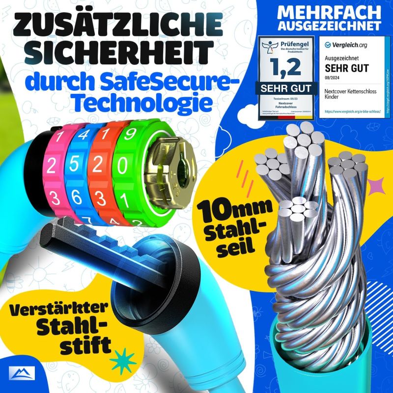 NEXTCOVER® Kinderfahrradschloss mit 4-stelligem Zahlencode – Zahlenschloss mit bunten Ziffern