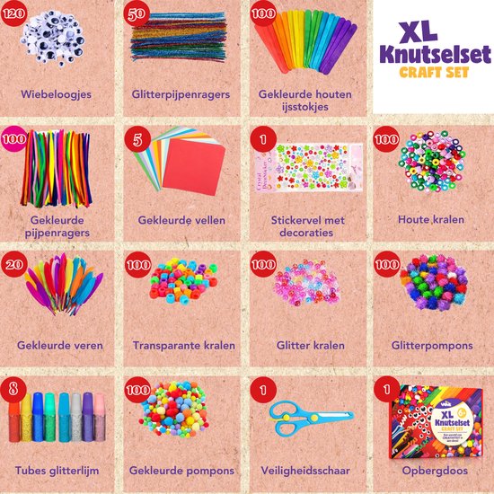 Vaive Bastelset 905-teilig - Basteln Mädchen & Jungen - Perlen, Federn, Pompons & Wackelaugen - Bastelkoffer - Bastelbedarf - Bastelsets