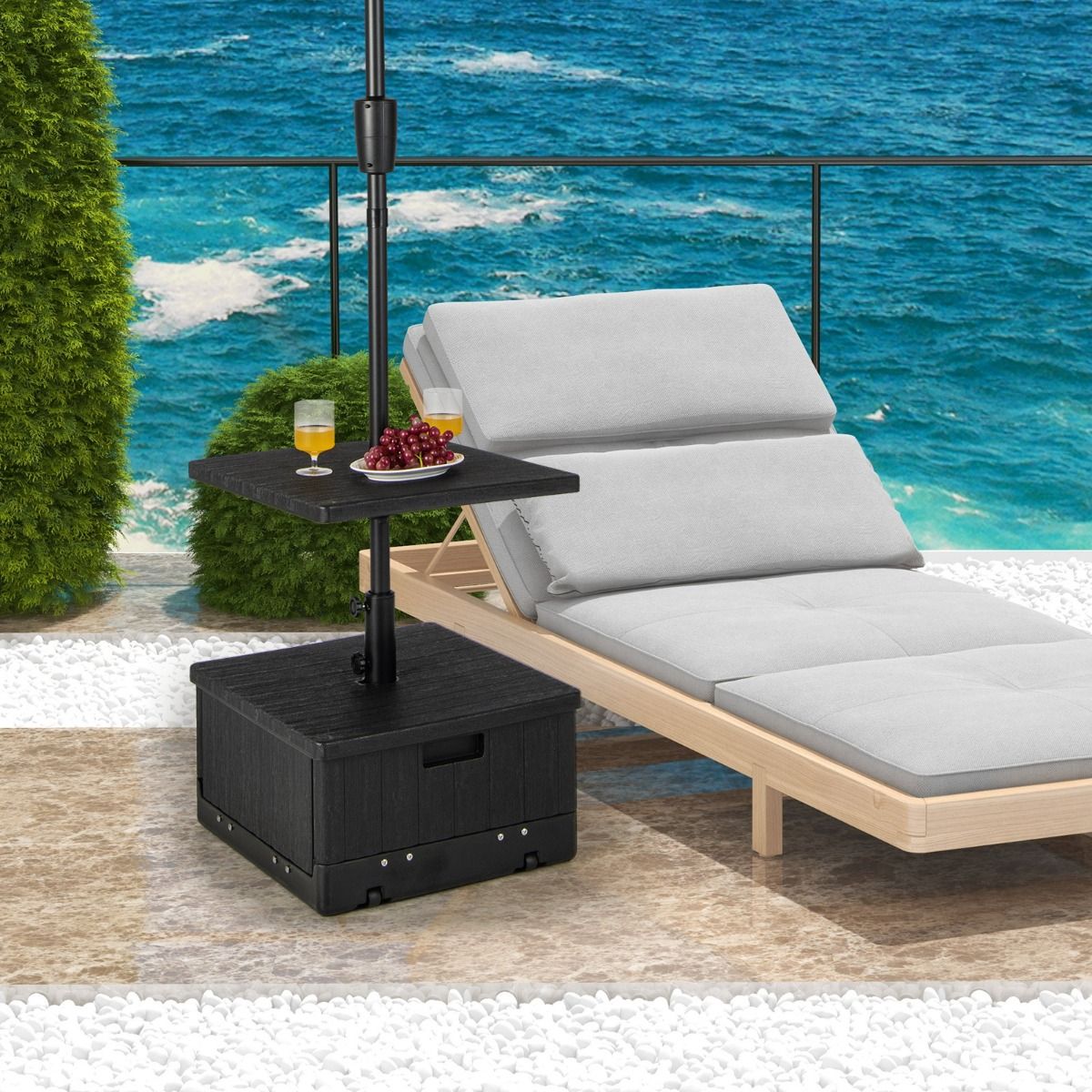 Coast 80 kg aufblasbarer Sonnenschirmfuß mit Tischplatte und Rädern 53x53x45 cm Schwarz
