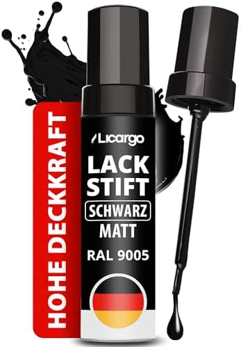 LICARGO Lackstift Mattschwarz 12 ml – Auto, Felgen, Fahrrad und Metall