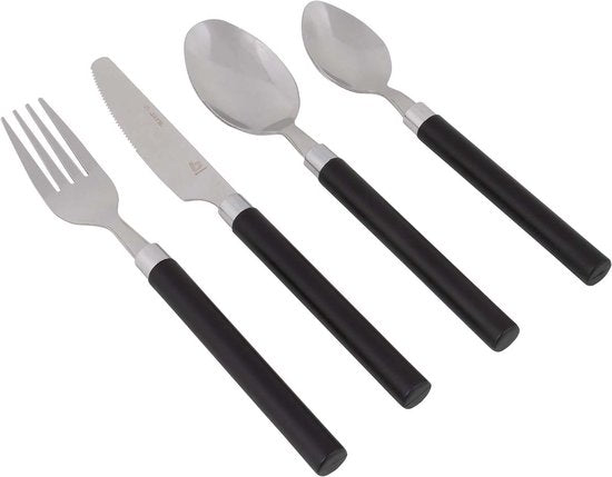 Bo-Camp – Besteckset – Edelstahl – 16-teilig – 4 Personen – Schwarz