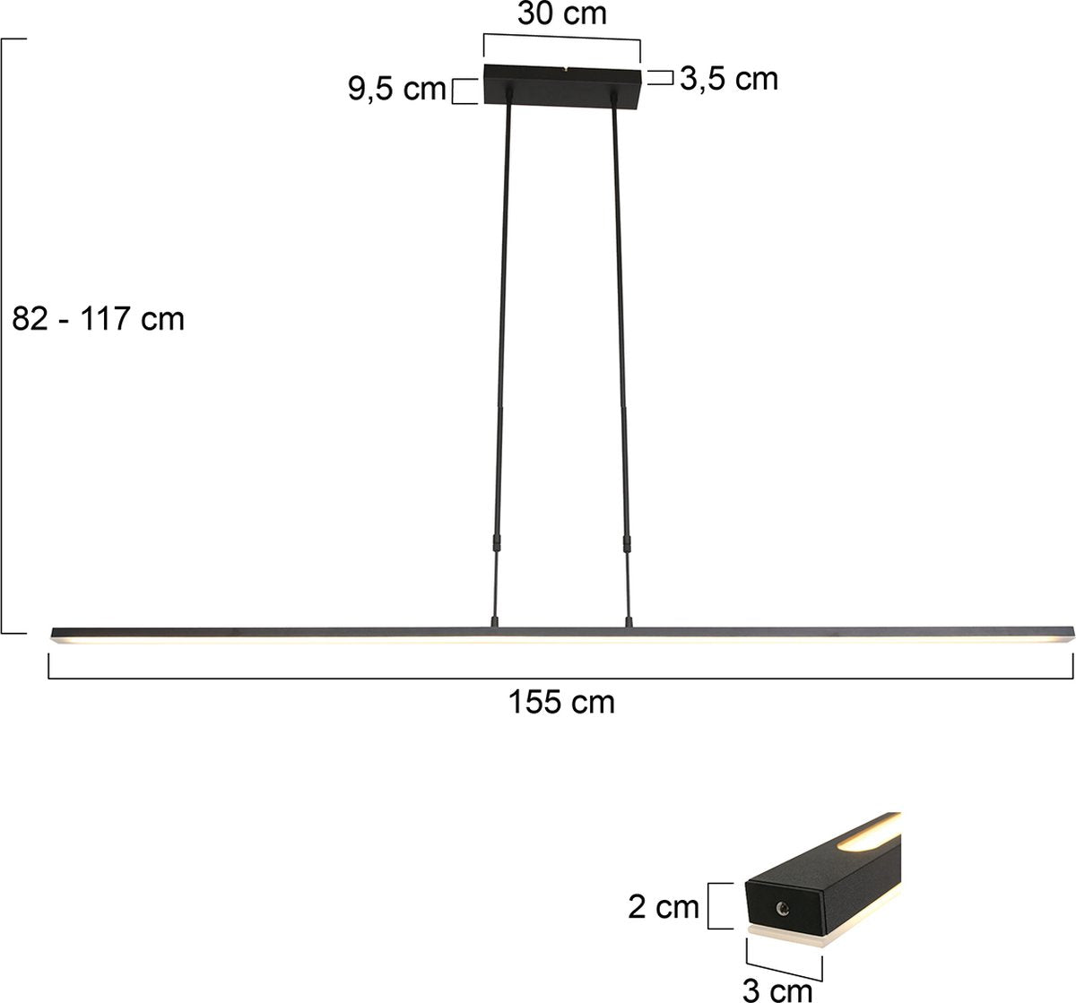 Verstellbare Pendelleuchte Zelena - 2-flammig - Kunststoff/Metall - 155 cm - Höhenverstellbar bis zu 117 cm - Modernes Design - Schwarz