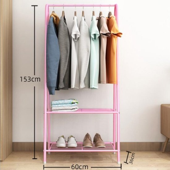 Ceruzo Kleiderständer mit Schuhregal – Metall – Rosa – 152 cm hoch – 60 cm breit – Kinderzimmer – Garderoben-Aufbewahrungsregal – Rosa