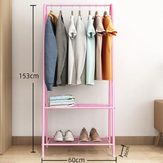 Ceruzo Kleiderständer mit Schuhregal – Metall – Rosa – 152 cm hoch – 60 cm breit – Kinderzimmer – Garderoben-Aufbewahrungsregal – Rosa
