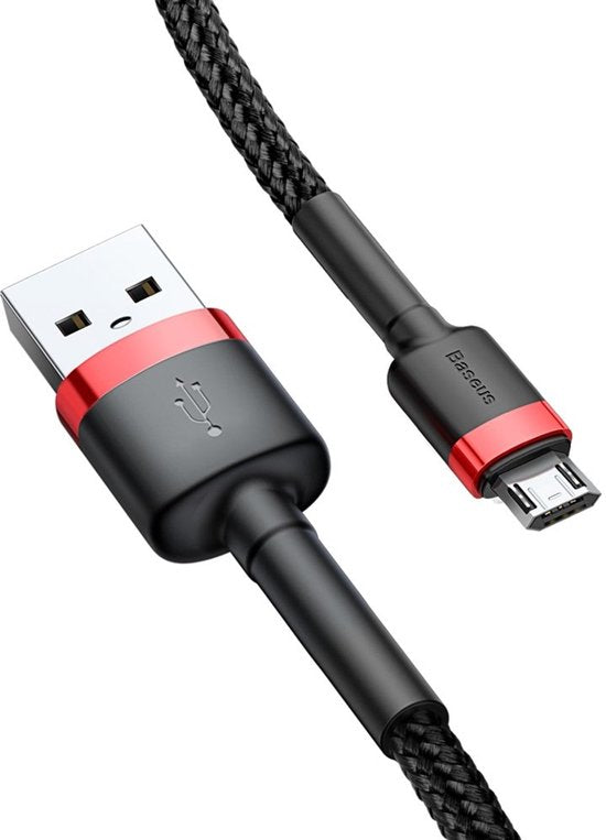 Baseus – Universelles USB-zu-Micro-USB-Kabel – Geeignet u. a. für Samsung und andere Geräte – 2 Meter – 1,5 A – Schwarz/Rot