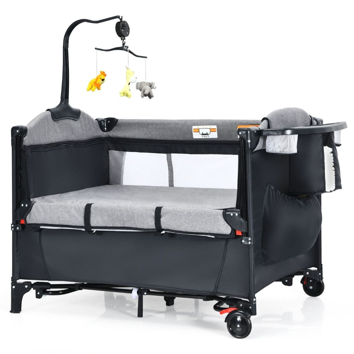 Coast Babybett - 5-in-1 Design - in 4 Höhen - Mobil - 76 x 109 x 83 cm - Schwarz