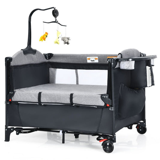 Coast Babybett - 5-in-1 Design - in 4 Höhen - Mobil - 76 x 109 x 83 cm - Schwarz