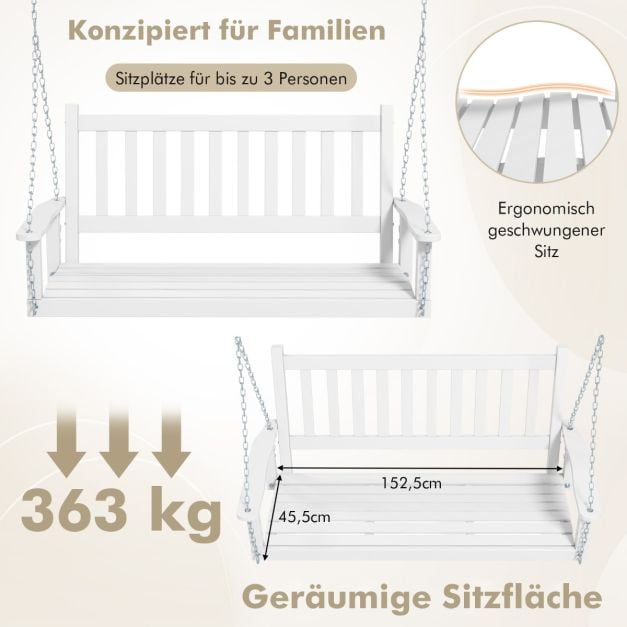 Coast 3-Sitzer-Holz-Hängesessel – Hollywood-Schaukel aus massivem Pappelholz mit verstellbaren Ketten – bis zu 360 kg – Weiß
