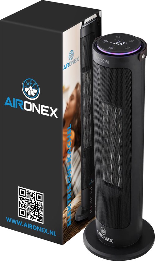 Elektrische Heizung 2000 Watt von Aironex - Keramischer Schwarzer Heizlüfter - Elektrische Heizung - Elektrische Heizung - Heizgerät - Heizlüfter mit Fernbedienung und Timerfunktion