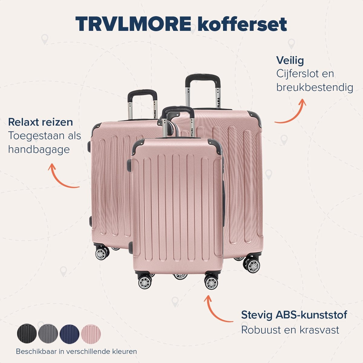TRVLMORE - Kofferset - 3 Stück - 38L (Handgepäck) + 70L + 110L - Rose Gold