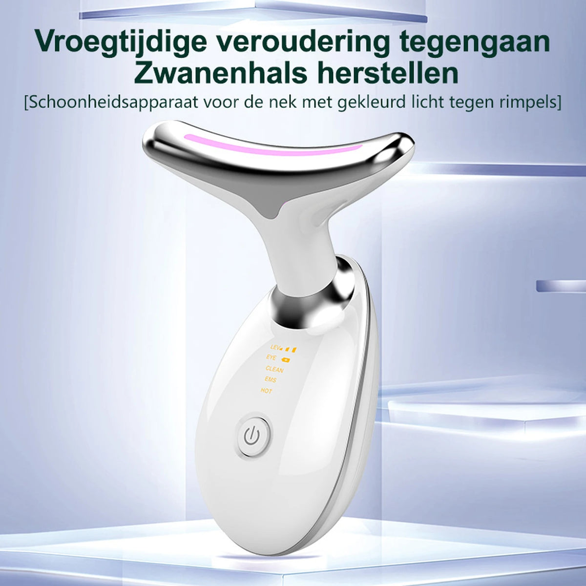 Sunluxy ES-1081 Nackenmassagegerät – EMS-Mikrostrom, 7-farbiges LED-Licht und 45 °C-Wärmefunktion – Gesichts- und Nackenpflege – 16,2 x 13,2 x 5,8 cm