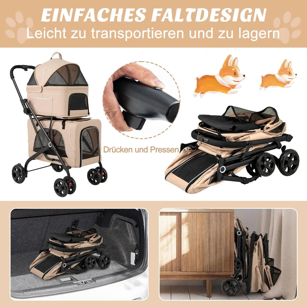 Coast 3-in-1-Hundebuggy – Beige – Zusammenklappbar – 53 x 84 x 105 cm