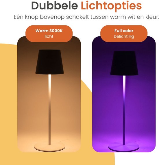 Goliving Chroma Tischlampe Wiederaufladbar - Kabellos und dimmbar - Touch Lampe - Nachtlampe Schlafzimmer & Wohnzimmer - RGBW - 37.5 cm - Weiß