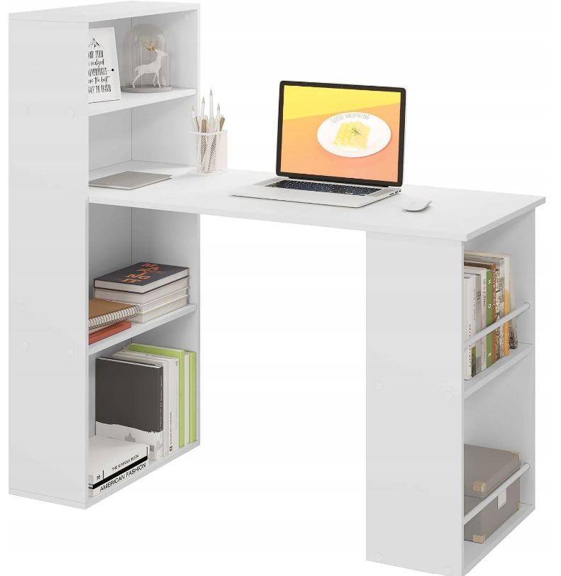 WOLTU Schreibtisch 122 x 55 x 120 cm – mit 6 Einlegeböden – MDF – Weiß