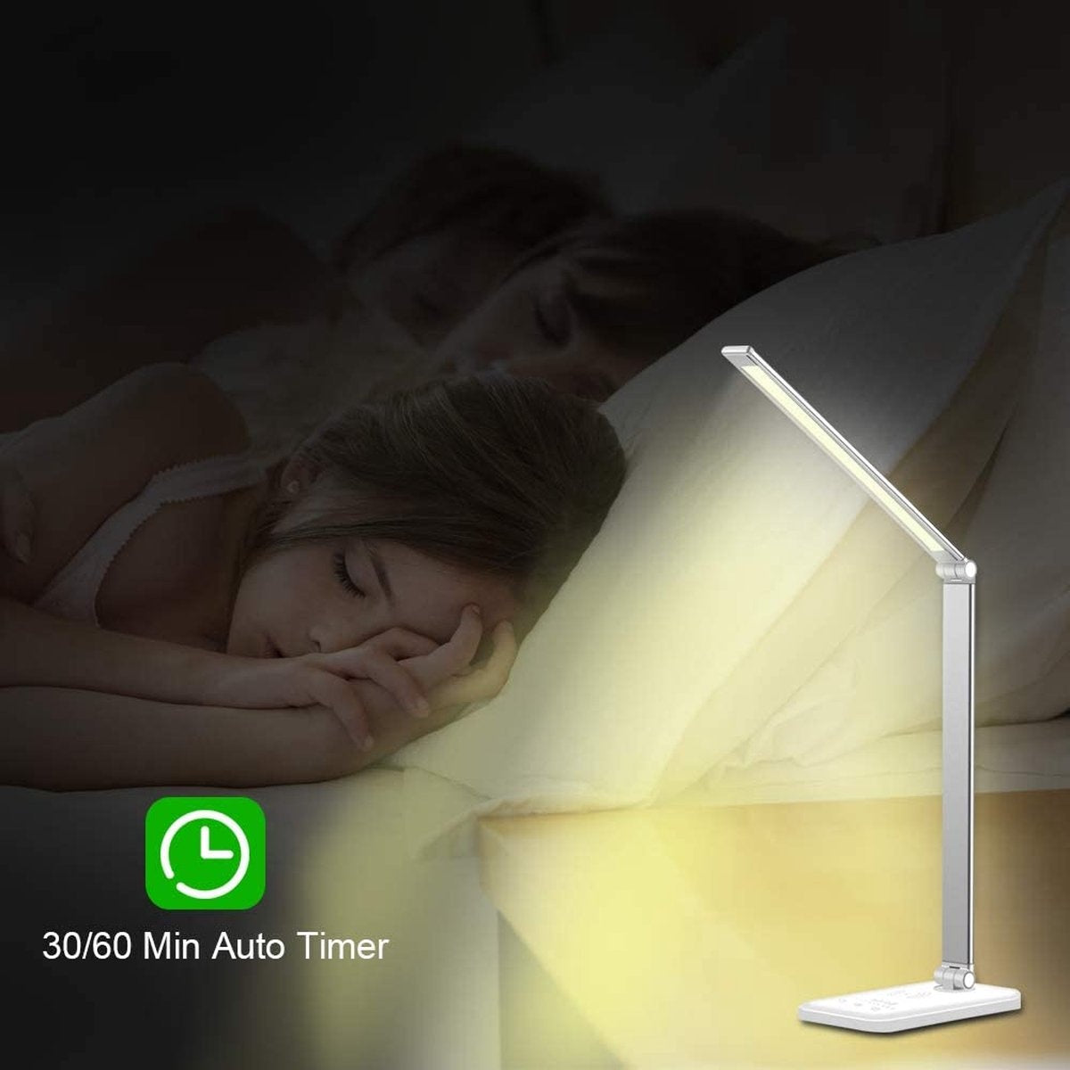 Fuegobird EK009 LED-Schreibtischlampe - kabelgebunden - kabelloses Laden für Telefon - dimmbar - klappbar - Smart Touch - Qi-Technologie - weiß