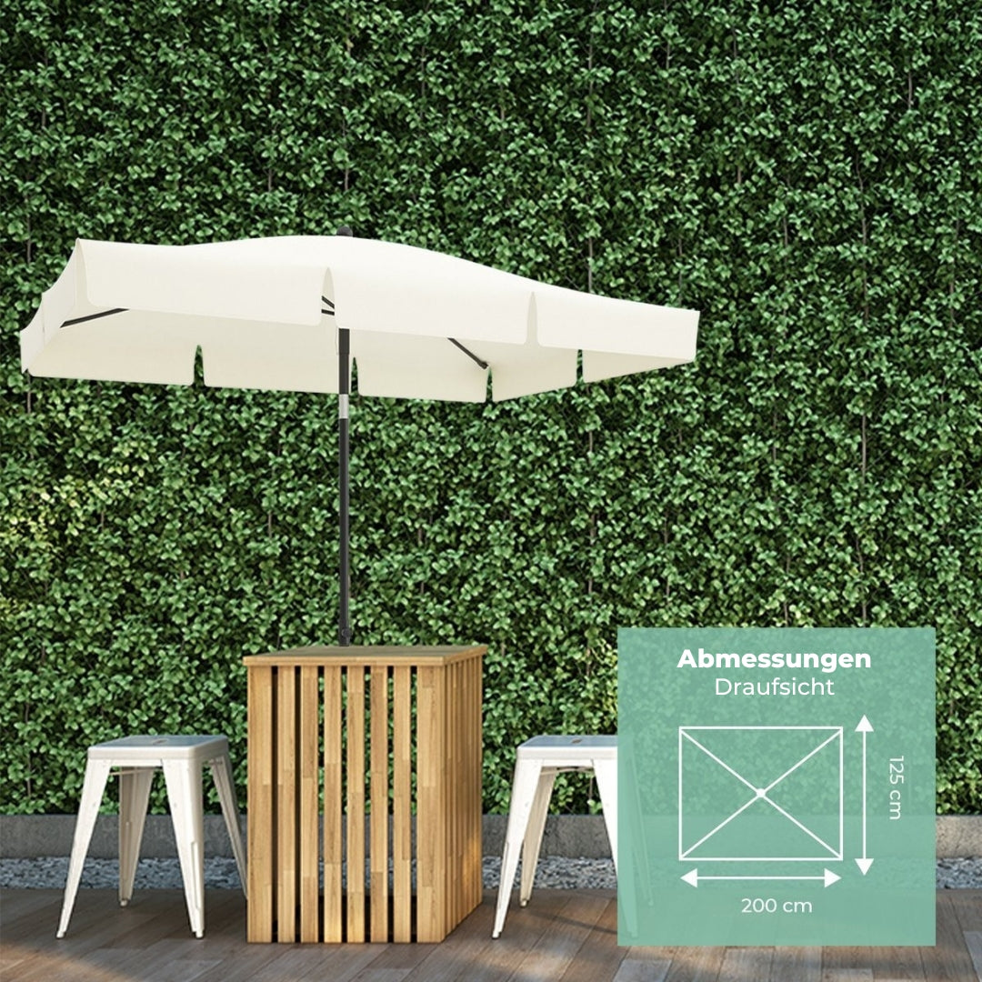 LifeGoods Sonnenschirm - 200x125cm - 30° neigbar - Wasserdicht - Mit Bezug - Creme