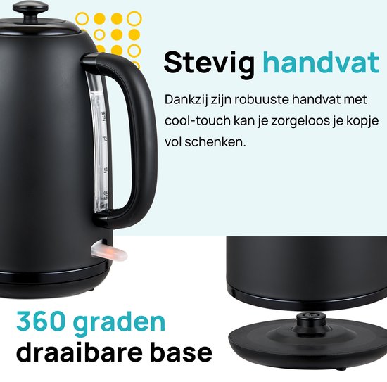 MOA Wasserkocher 1,8 Liter - Elektrischer Wasserkocher - Mit Kalkfilter und Anti-Rutsch - 2200W - Schwarz