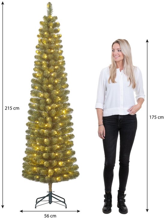 Black Box Trees Charlton – Schmaler Weihnachtsbaum mit Timer und Dimmfunktion – Weihnachtsdekoration für den Innenbereich während der Feiertage – Kunstbaum mit Scharnierkonstruktion – H 215 x Ø 56 cm – Grün