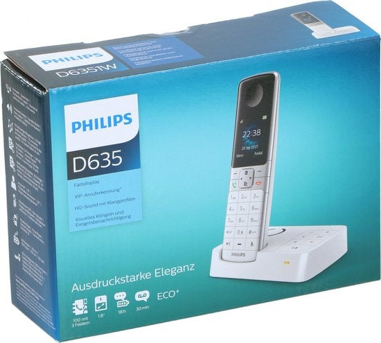 Philips - D6351W - Kabelloses Telefon mit Anrufbeantworter - Telefonbuch mit bis zu 100 Namen - Rufnummernerkennung - Weiß