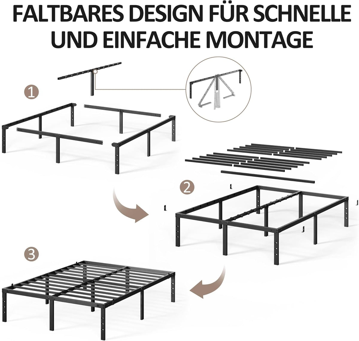 Yaheetech-Bettgestell aus Metall – inklusive Lattenrost – 160 x 200 cm – Schwarz