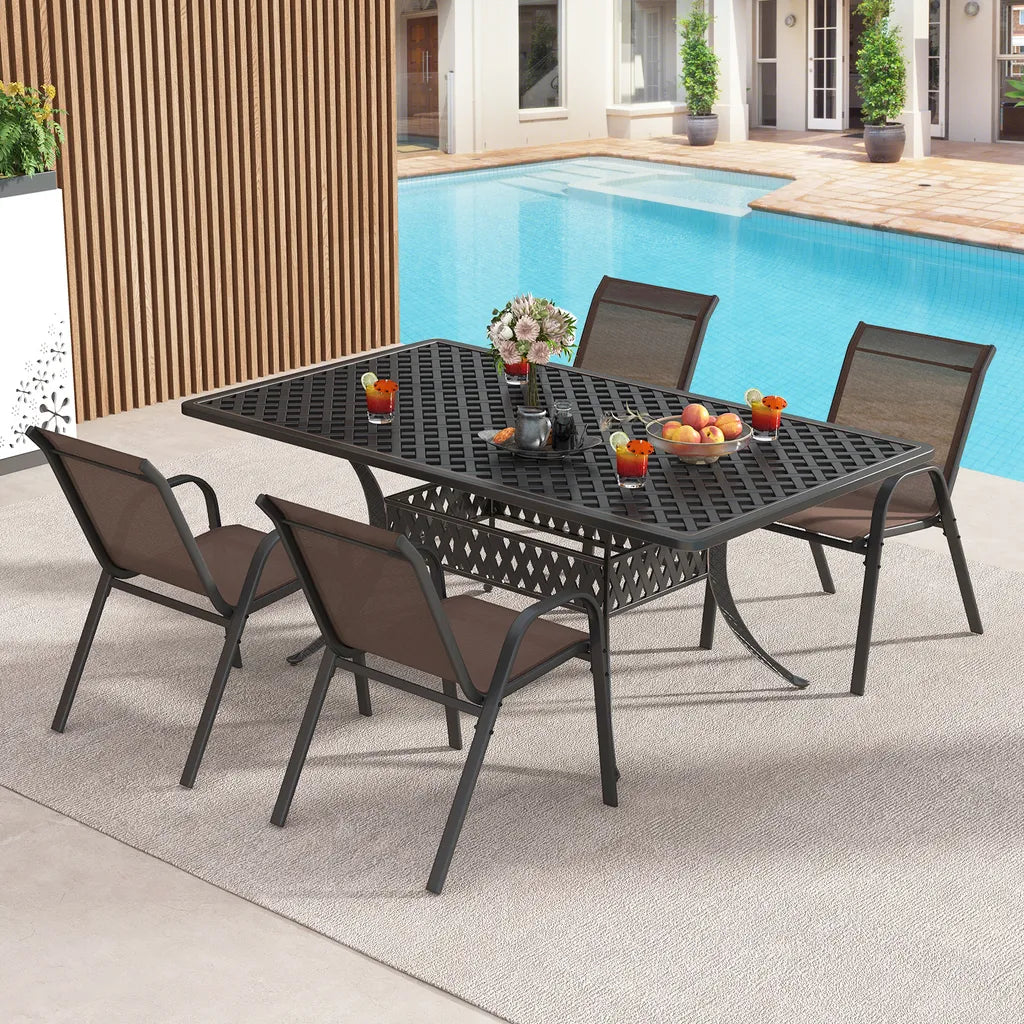 COAST 4er Set stapelbarer Gartenstühle, Balkonstühle, Terrassenstühle, stapelbare Stühle mit Armlehnen bis 150 kg, 56 x 70 x 84 cm, braun