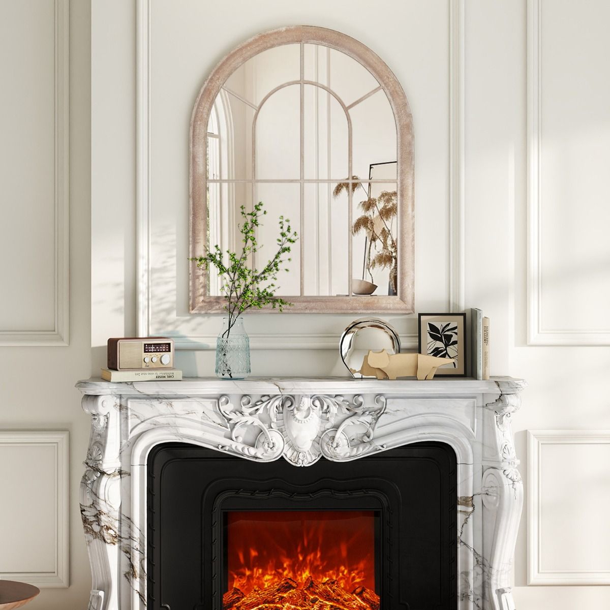 Coast Fensterrahmen-Spiegel – gebogener Wandspiegel – Metallrahmen – grau – 88 x 69,5 cm