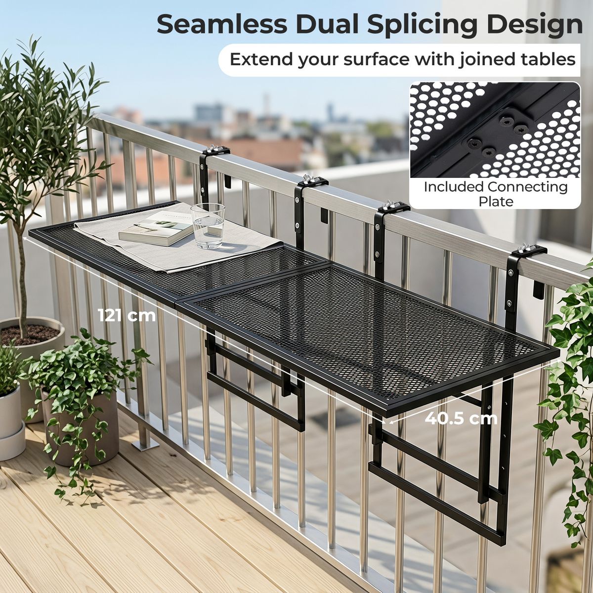 Coast Balkon-Hängetisch-Set – 2-teilig – Zusammenklappbar – Höhenverstellbar – Schwarz